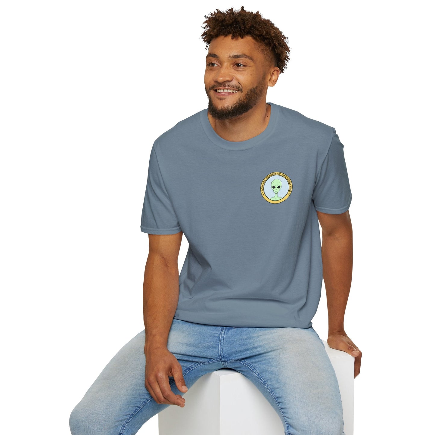 Alien Badge TShirt  Small Chest Logo I Believe Retro Space Tee