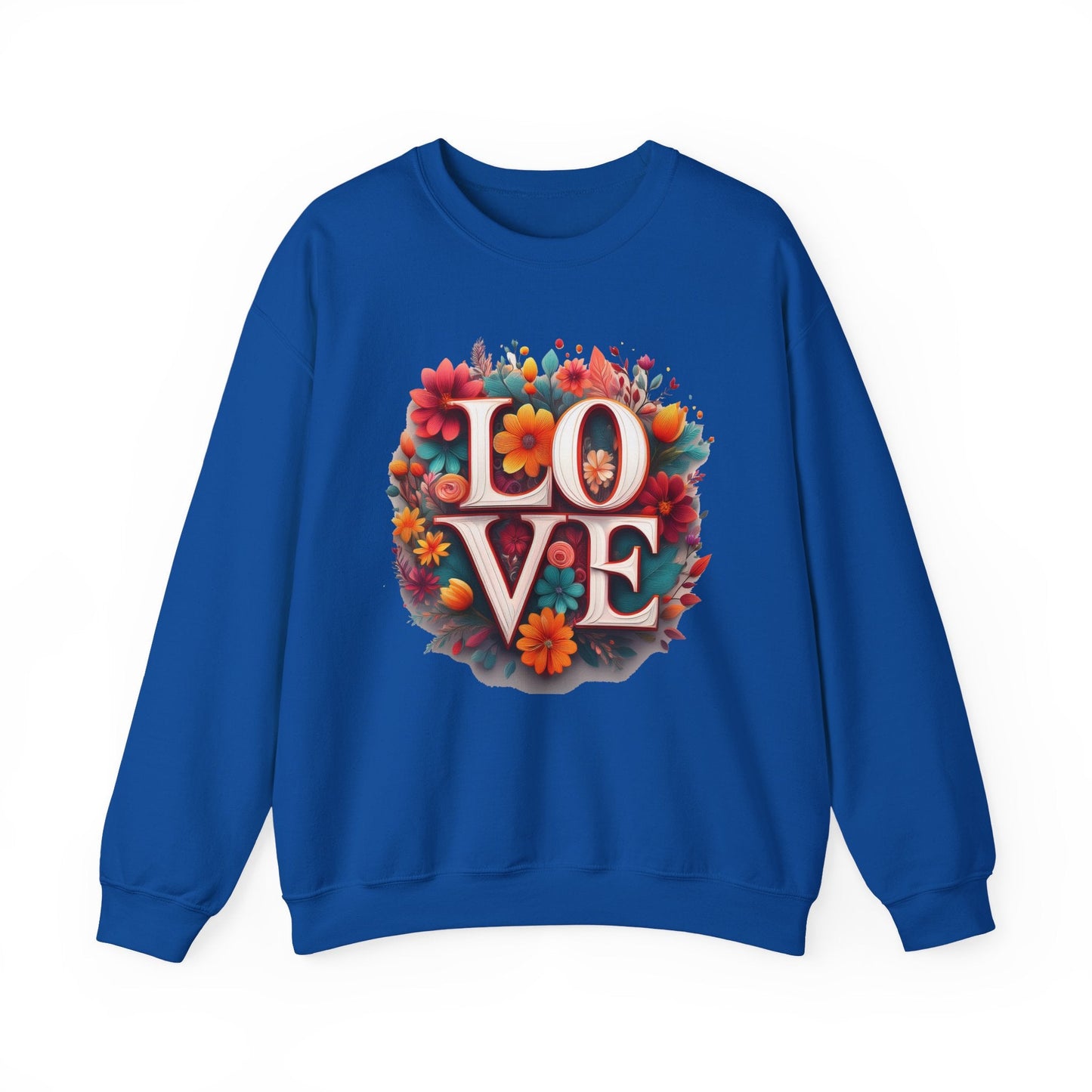 Floral Love Valentines Day Sweatshirt Unisex Heavy Blend Crewneck 50/50 Cotton Polyester Gildan 18000