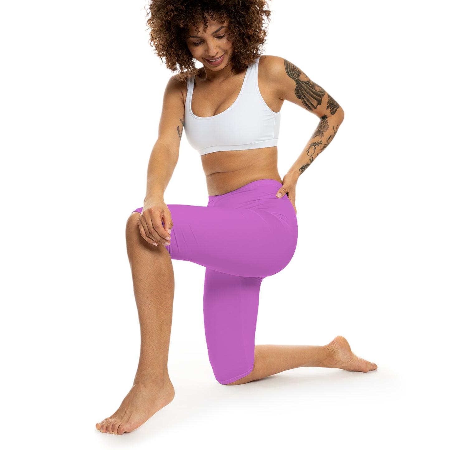 Orchid Pink Color Women's Brushed Suede Poly Span Casual Capri Leggings XS-2XL