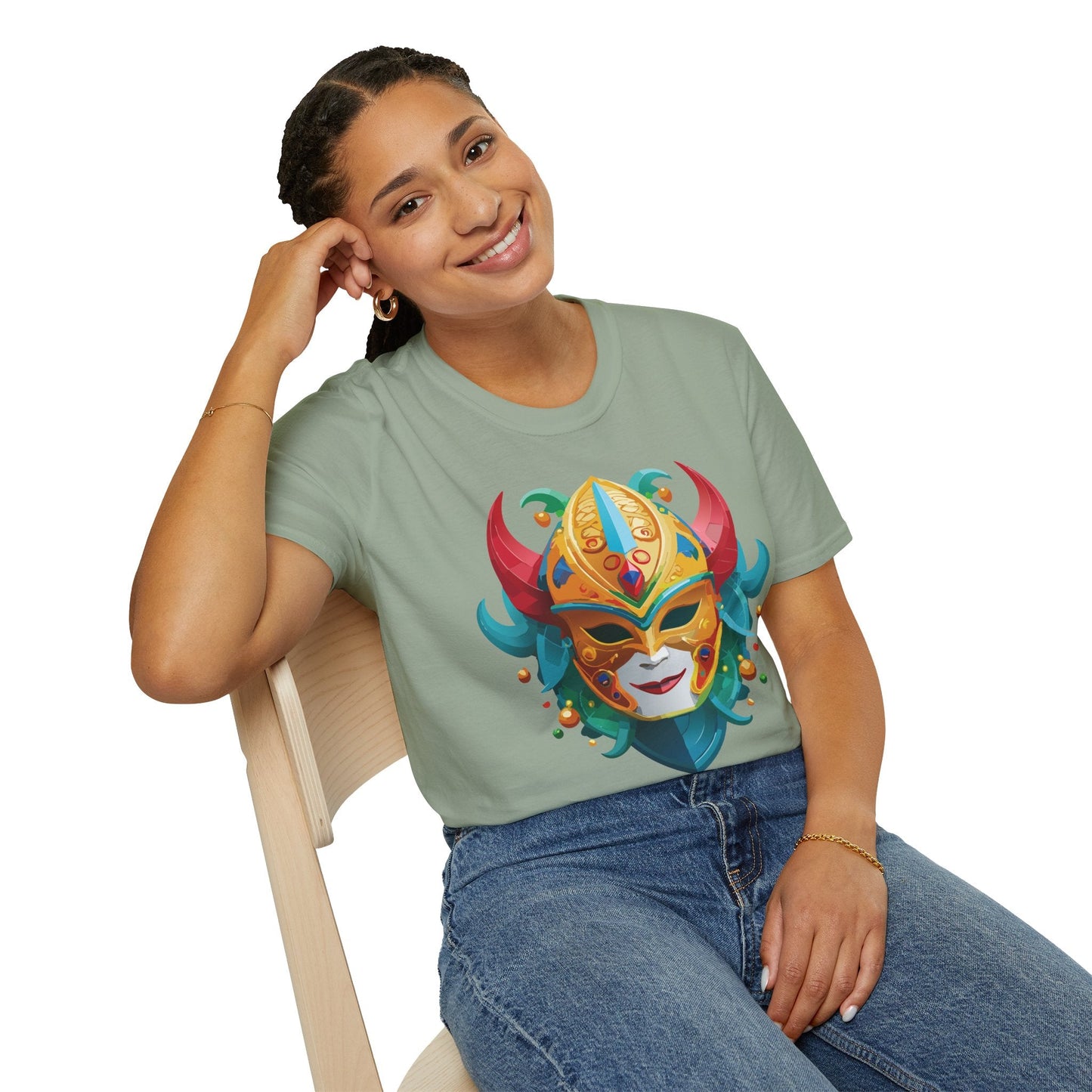 Unisex Mask Tee Shirt Softstyle Gildan 64000 Cotton Tee Masquerade Design Artwork