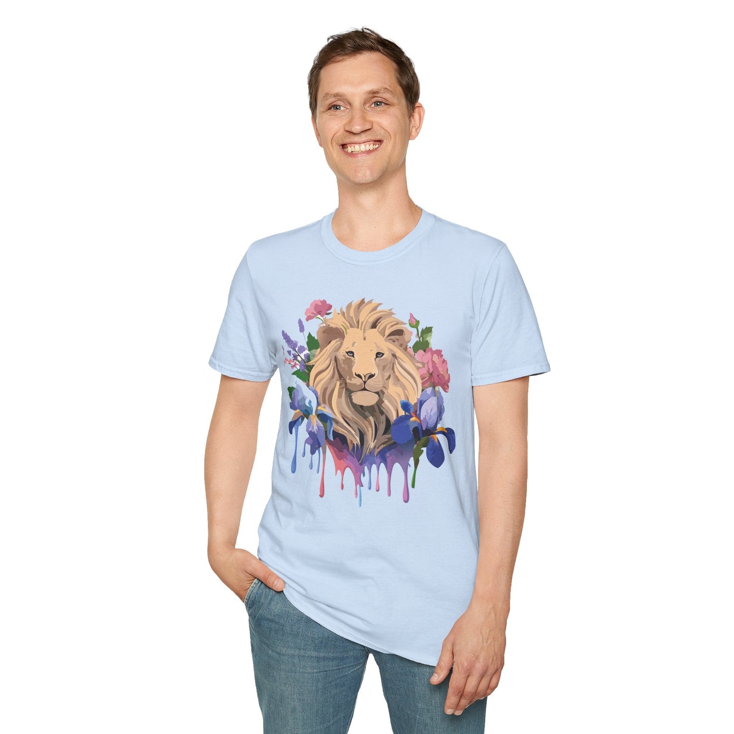 Unisex Softstyle Lion Shirt Floral Lion Tee Animal Print Graphic Tee