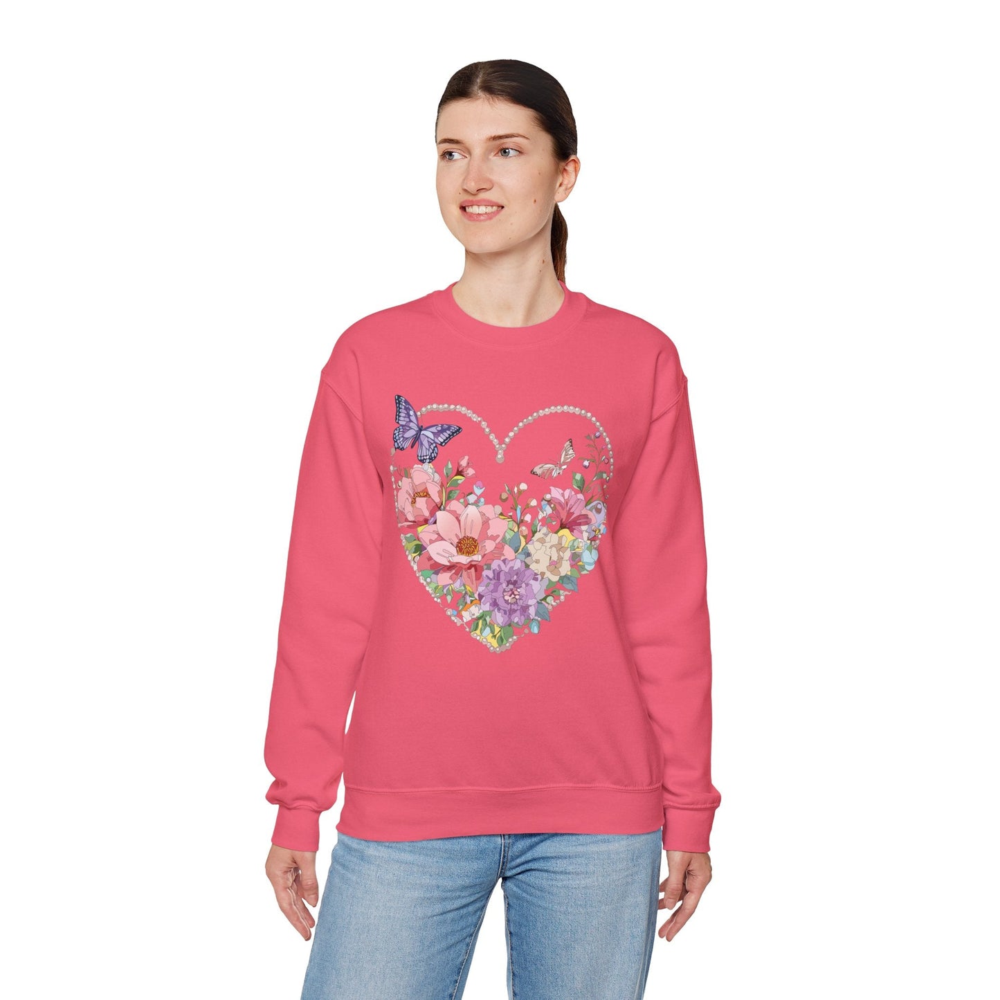 Floral Heart Sweatshirt Unisex Floral Love Crewneck Heavy Blend Gift For Valentine Day Cold Weather
