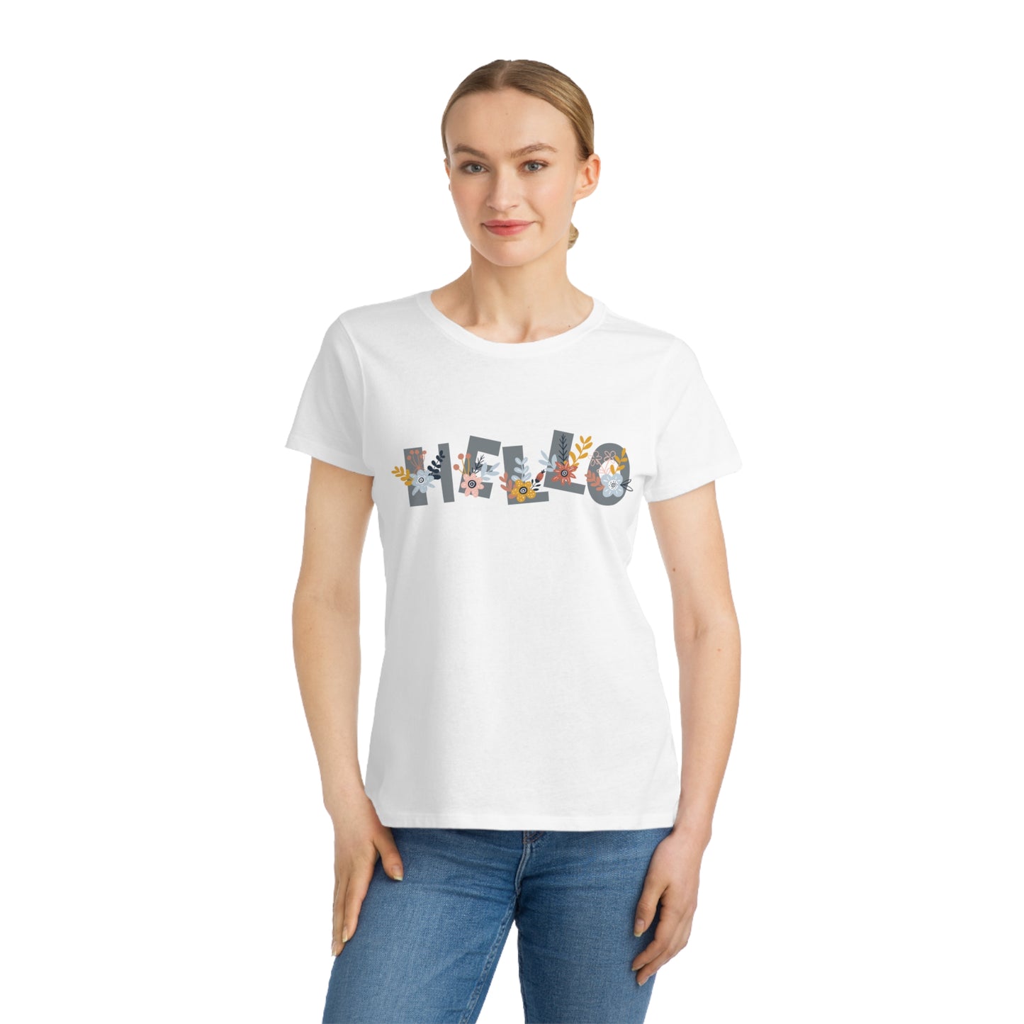 Camiseta de mujer de algodón orgánico con estampado floral