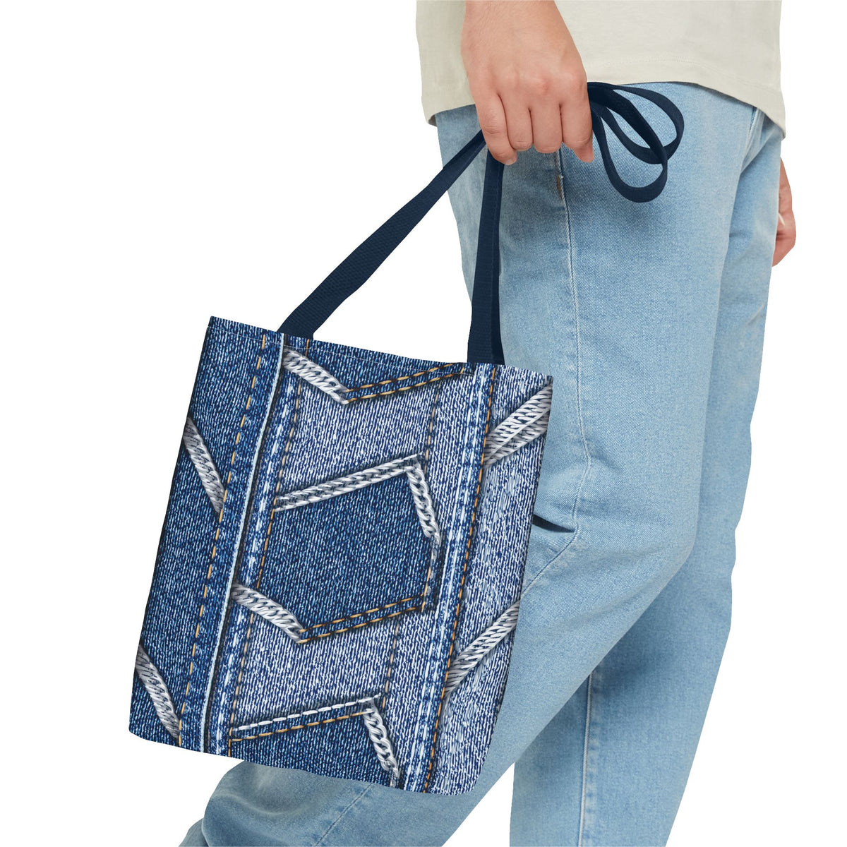 Denim Fabric Imitation Print Unisex Canvas Bag Poly Spun 3 Sizes Tote Bag 114