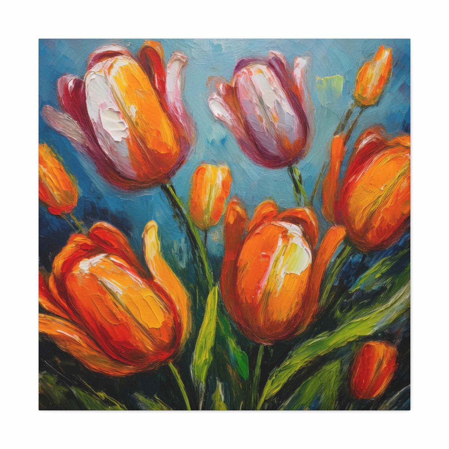 Tulips Print Canvas, Floral Oil Paint Print 20x20, 24x24, 30x30, 32x32, 36x36 Art Design Pine-Wood Inner Frame MC-145