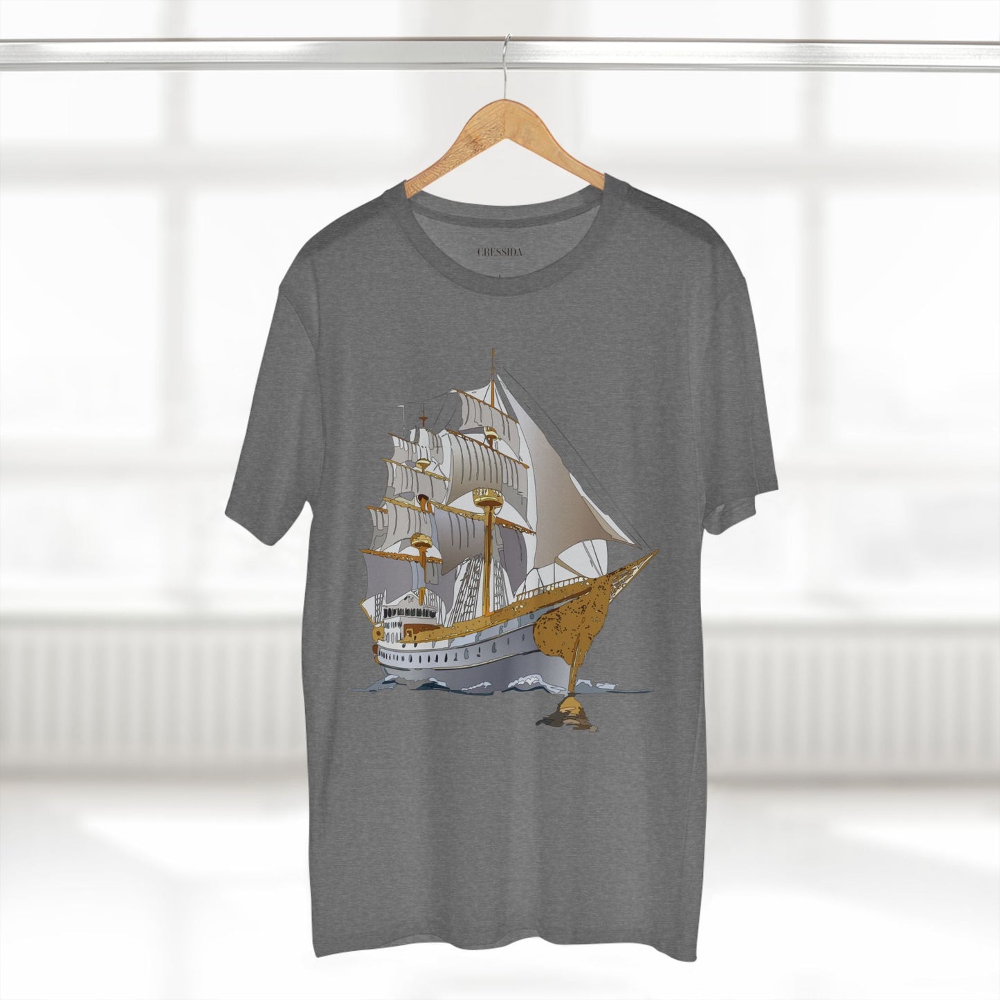 Ship Graphic Unisex 100 Cotton T-Shirt with Gold Frigate Art Design 6