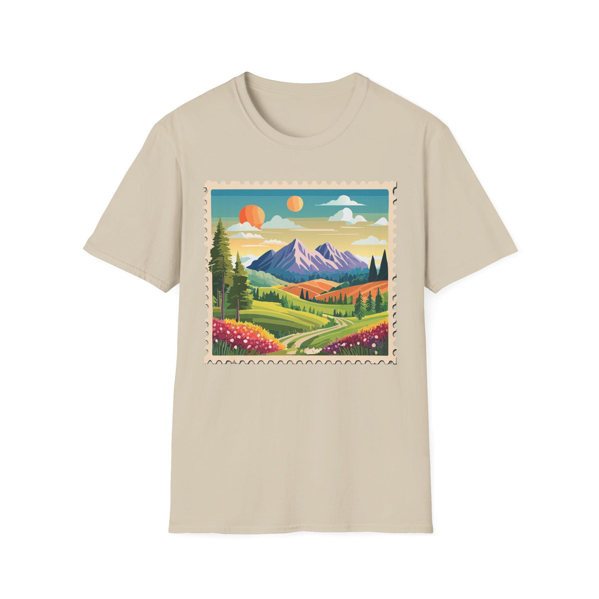 Vintage Mountain Landscape T-Shirt | Sunset Scenic Nature Print