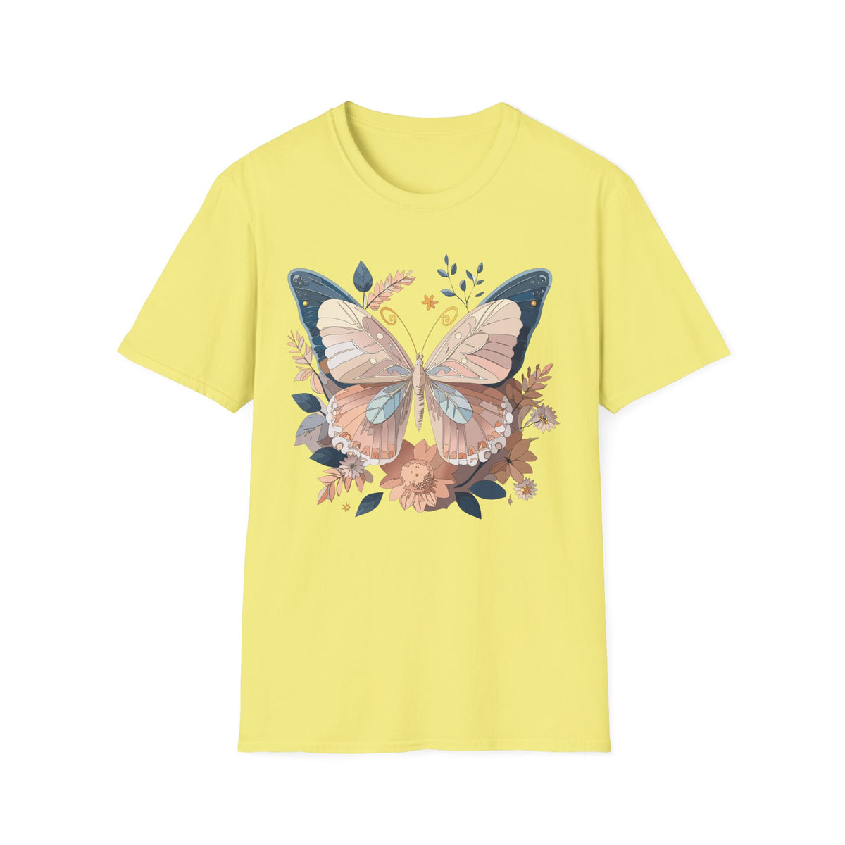 Pastel Botanical Butterfly T-Shirt | Floral Wings Nature Graphic Tee Unisex 100 Cotton Gildan T-Shirt