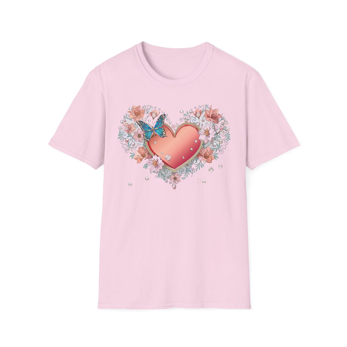Butterfly Heart Floral Blue Butterfly Graphic Design Unisex 100 Cotton Gildan T-Shirt