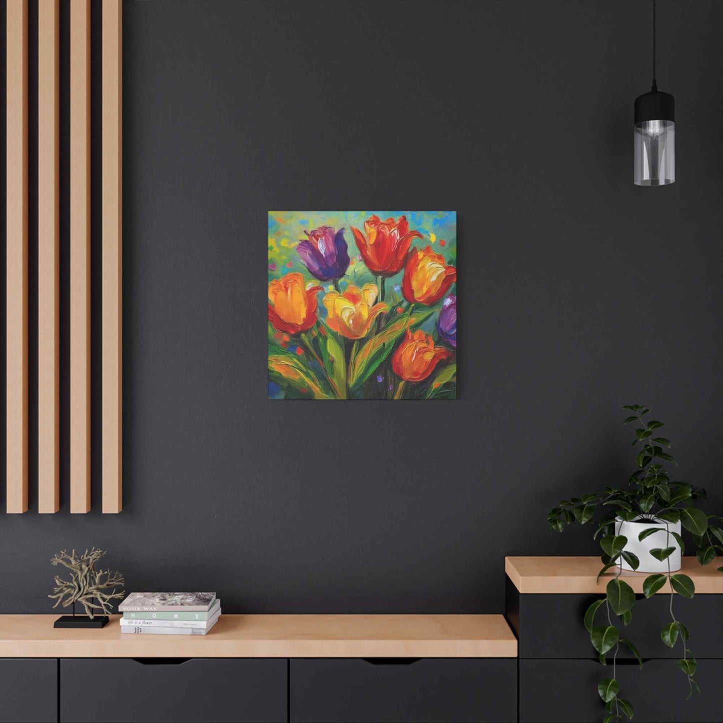 Tulips Print Canvas, Floral Oil Paint Print 20x20, 24x24, 30x30, 32x32, 36x36 Art Design Pine-Wood Inner Frame MC-141