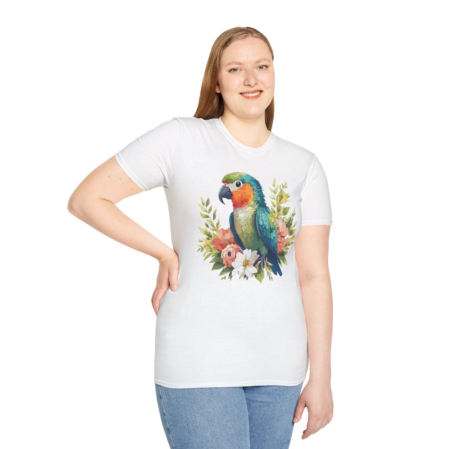 Floral Bird T Shirt Unisex Softstyle Gildan 64000 Cotton Tee for Everyday Comfort