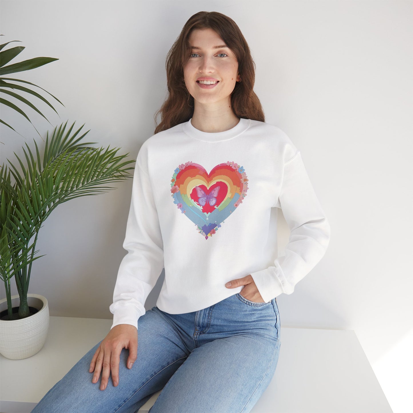 Rainbow Heart Sweatshirt, Floral Heart Sweatshirt, Floral Love Sweatshirt, Valentine's Day Sweatshirt, Rainbow Heart Floral Sweatshirt 116