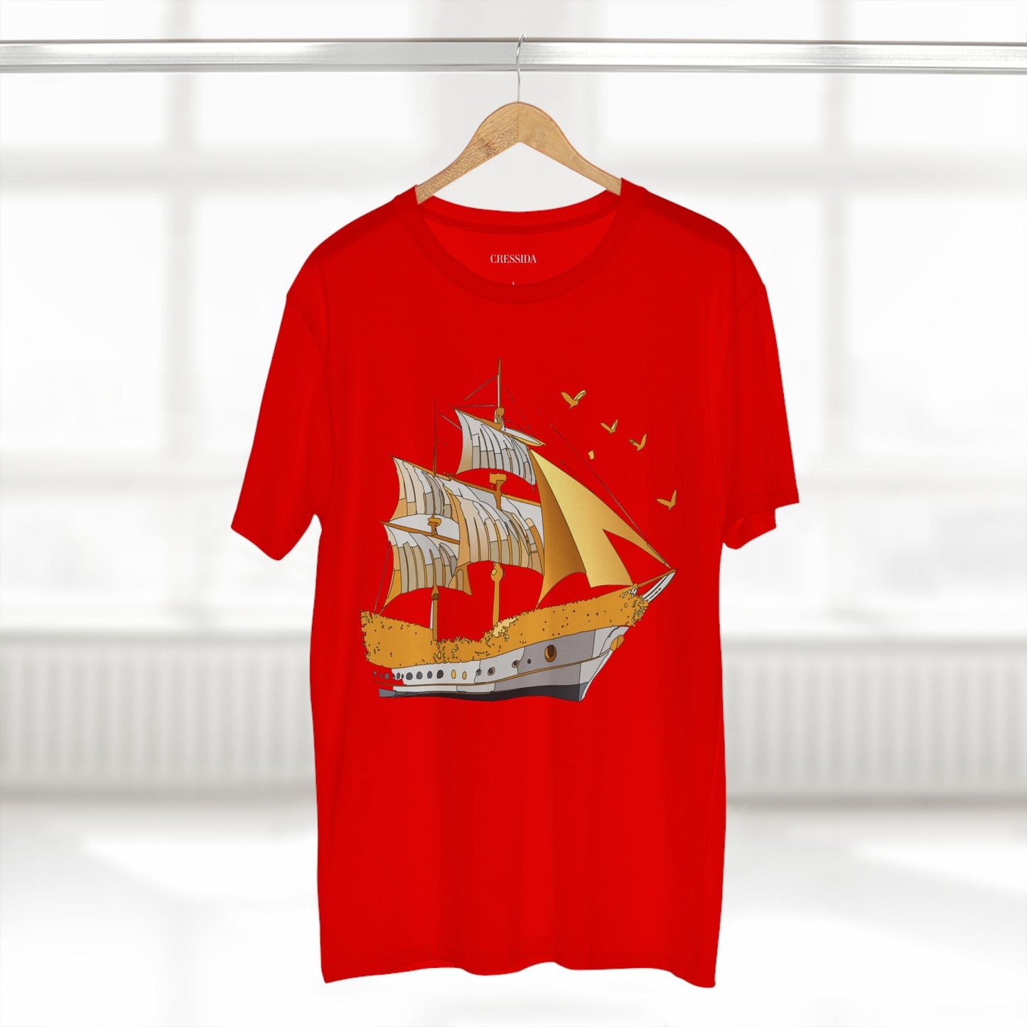 Ship Graphic Unisex 100 Cotton T-Shirt with Gold Frigate Art Design 20
