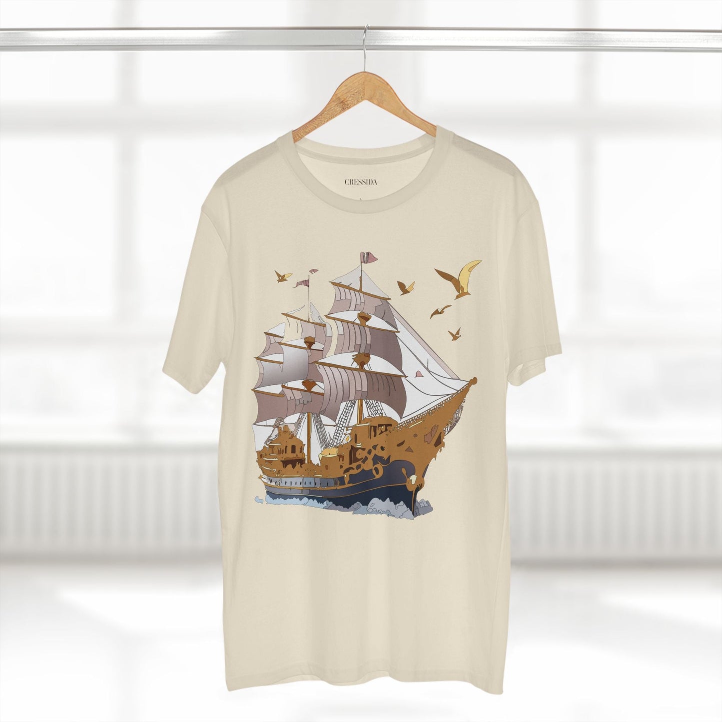 Ship Graphic Unisex 100 Cotton T-Shirt with Gold Frigate Art Design 3