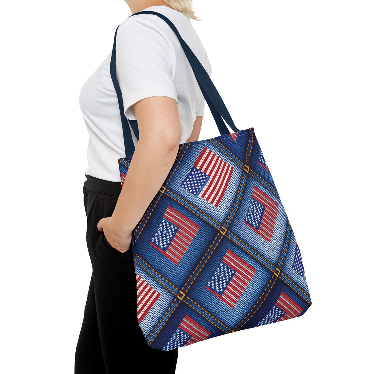 4th of July Graphic Denim Fabric Imitation Print Unisex Canvas Bag Poly Spun 3 Sizes Tote Bag 200-21