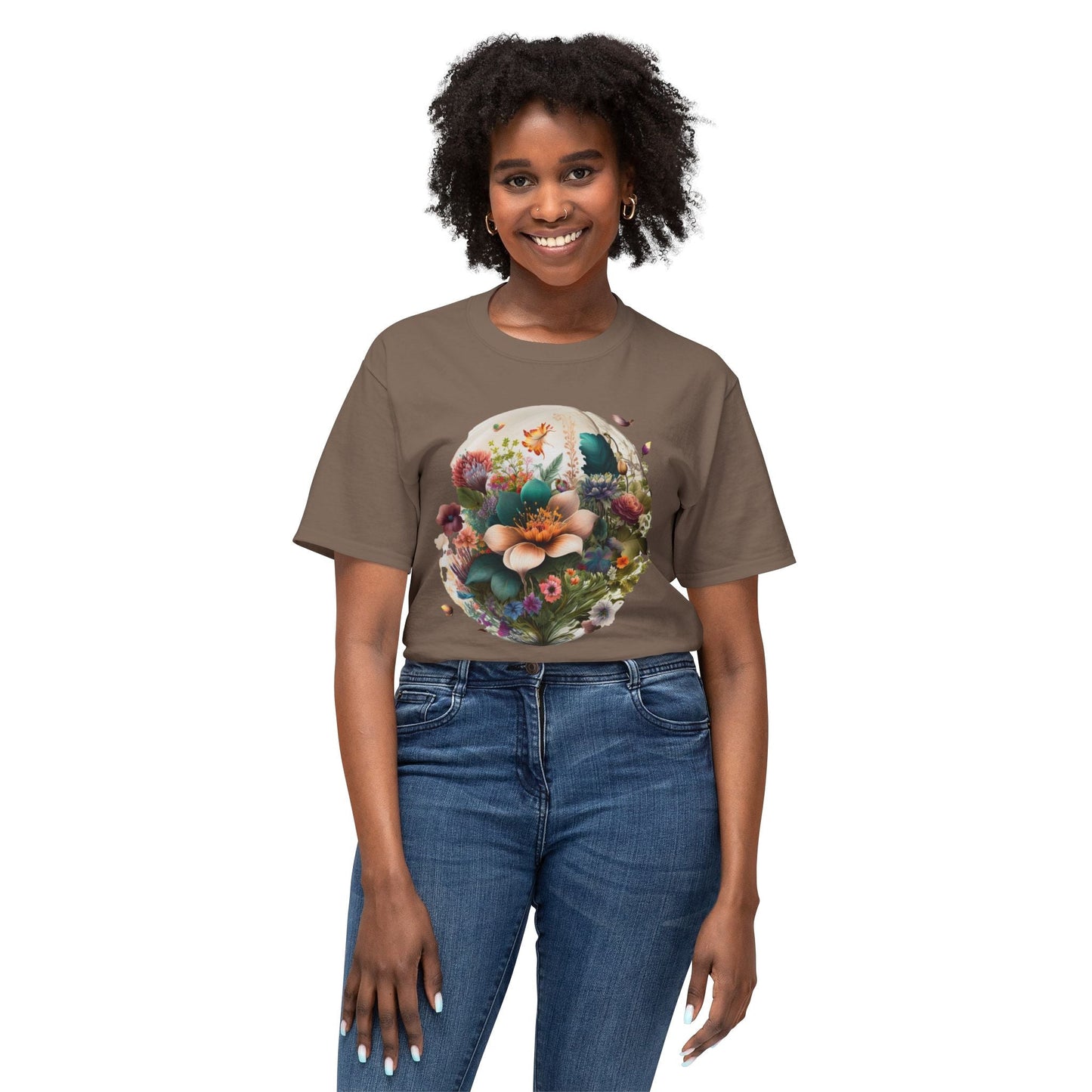 Unisex Floral Art Print T Shirt With Vintage Flowers Graphic Tee 100 Percent Cotton