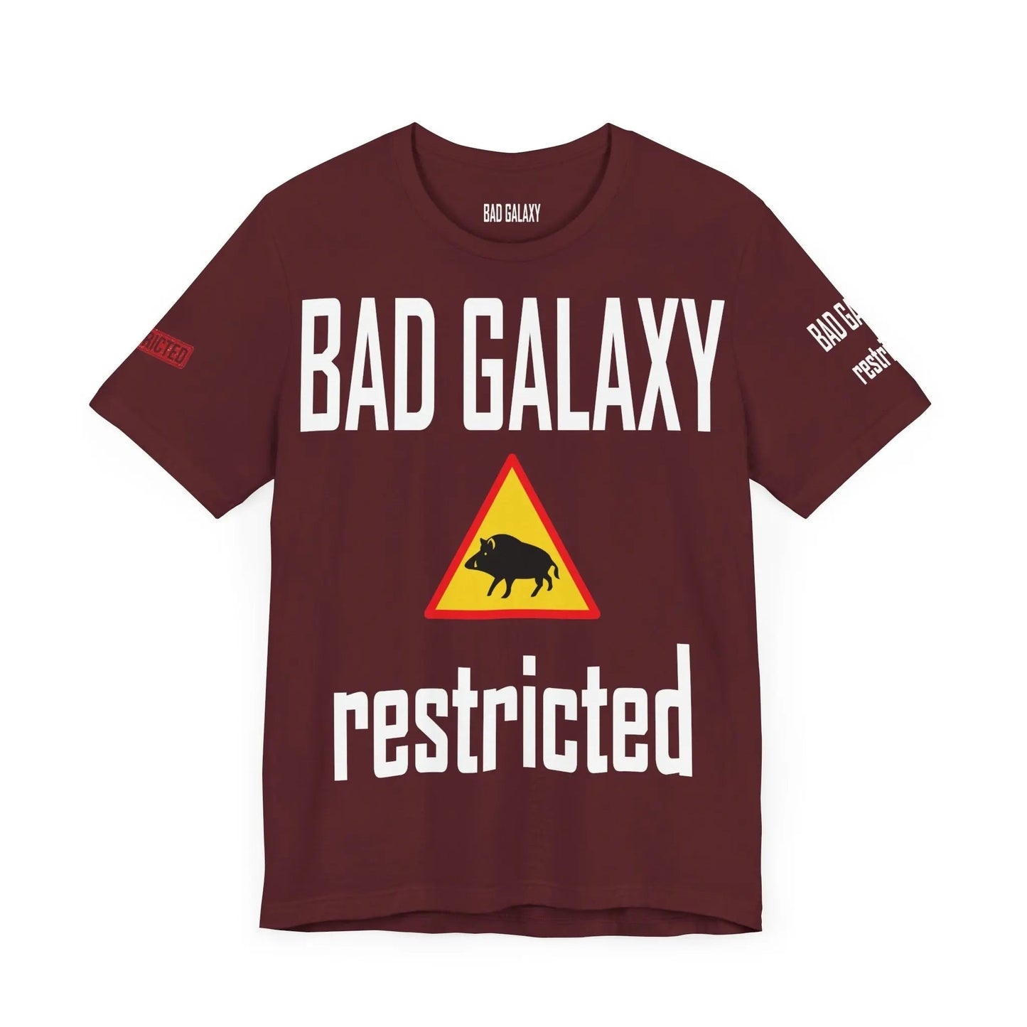 Tee Shirt With Red Stamp From Bad Galaxy Made To Order 100 Percent Cotton USA Printed With Eco Inks