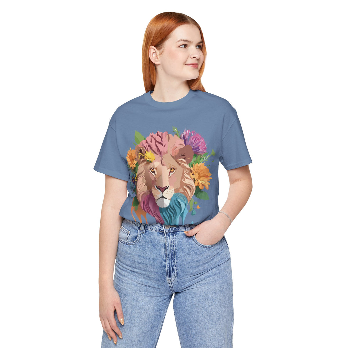 Lion Graphic Unisex Cotton Bella+Canvas Tee with Art Animal Design e45