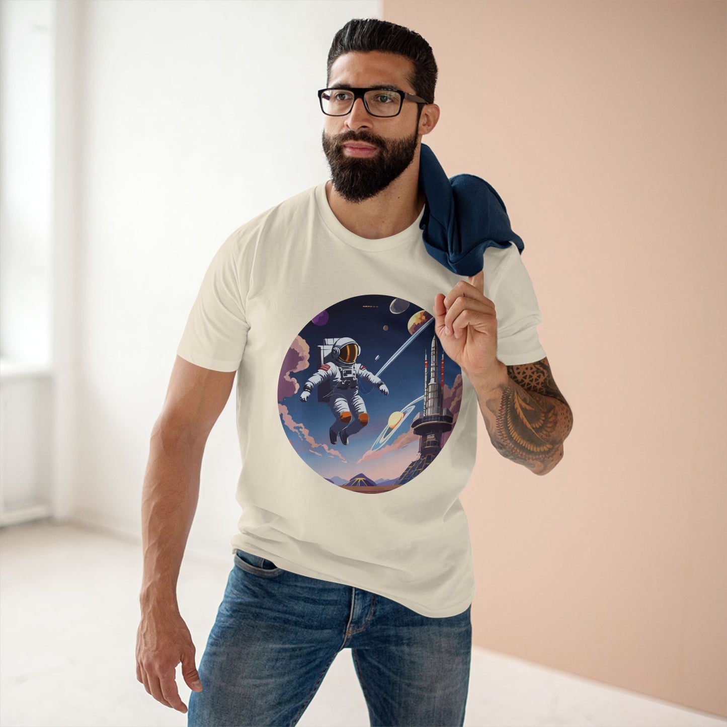 Cosmos Astronaut Shirt CS30 Unisex Premium Cotton Art Tee Featuring Retro2Nova Original Design