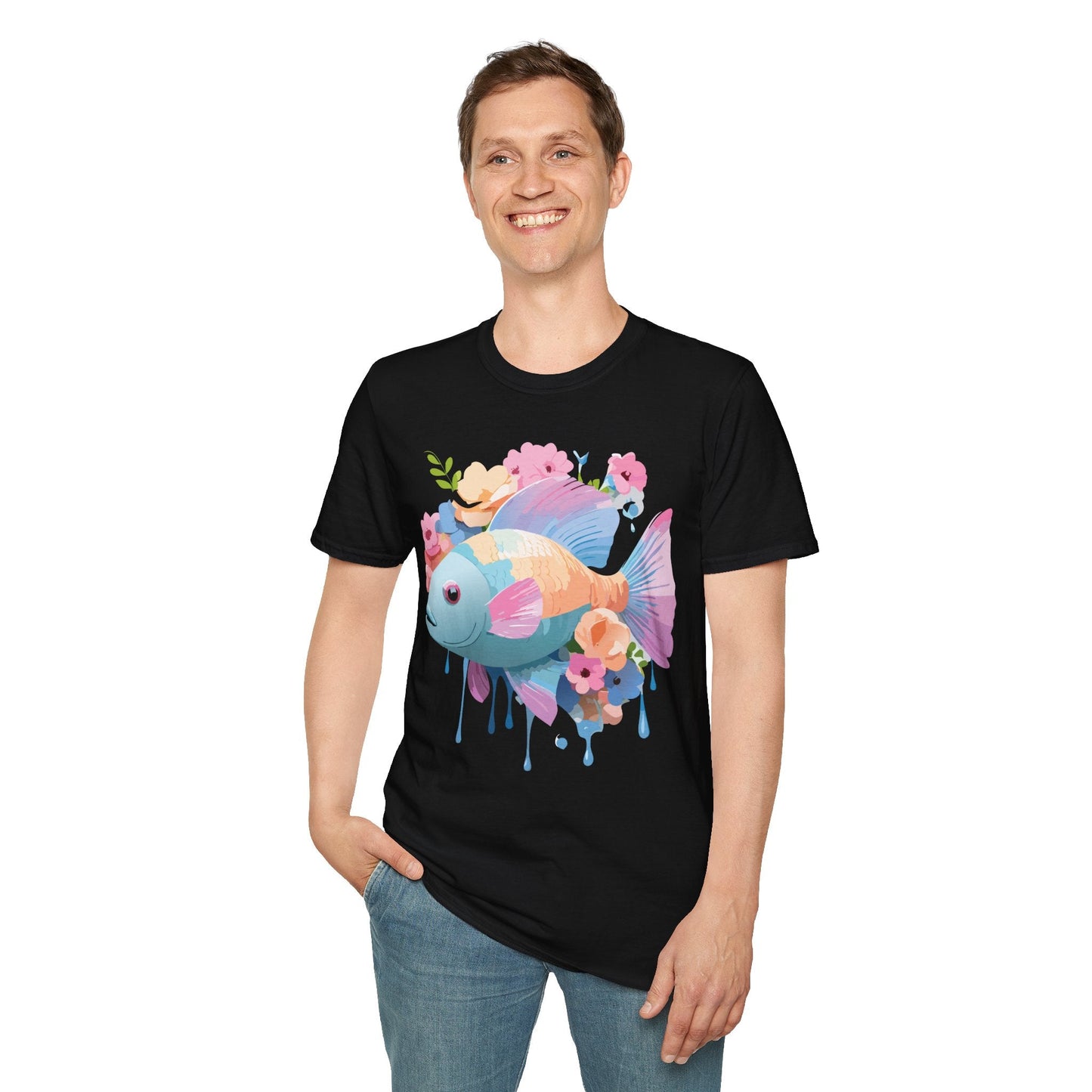 Fish Art Design Graphic Tee Unisex Short Sleeve T Shirt With Fish Artwork Premium Cotton