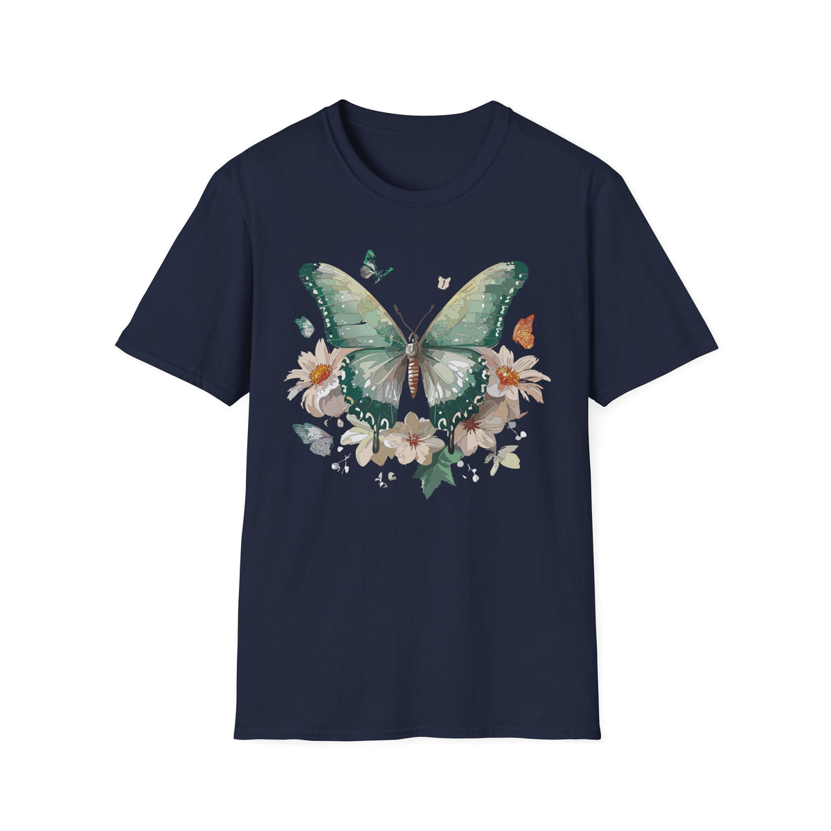 Green Watercolor Butterfly T-Shirt | Floral Monarch Graphic Tee Unisex 100 Cotton Gildan T-Shirt