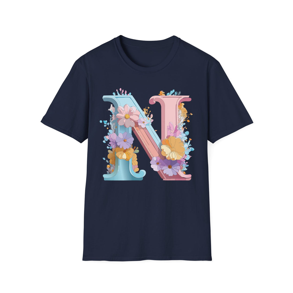 Floral Letter N T-Shirt | Pastel Monogram Initial Tee