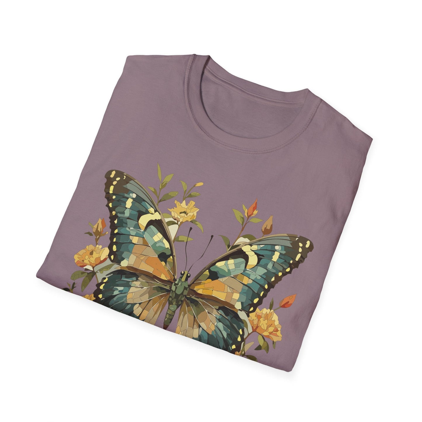 Butterfly Print T Shirt Unisex Monarch Shirt Gildan Softstyle 64000 Ring Spun Cotton