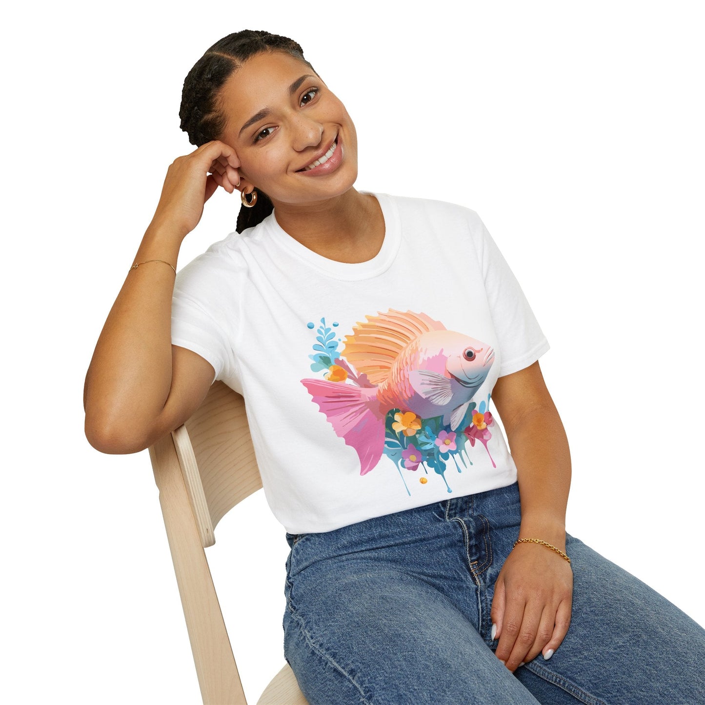 Fish Art Design Graphic Tee Shirt Unisex Softstyle Cotton Short Sleeve Comfort Fit Everyday Wear