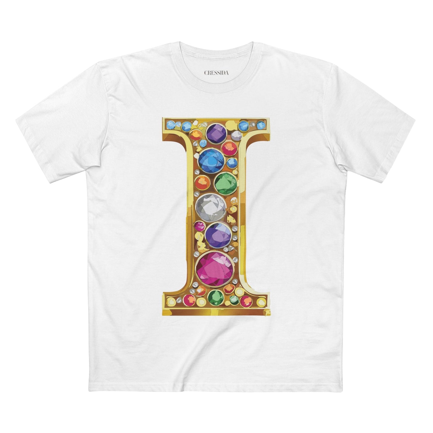 Letter I Graphic Design Tee Unisex 100 Cotton With Antique Gold Letters Artwork T-Shirt