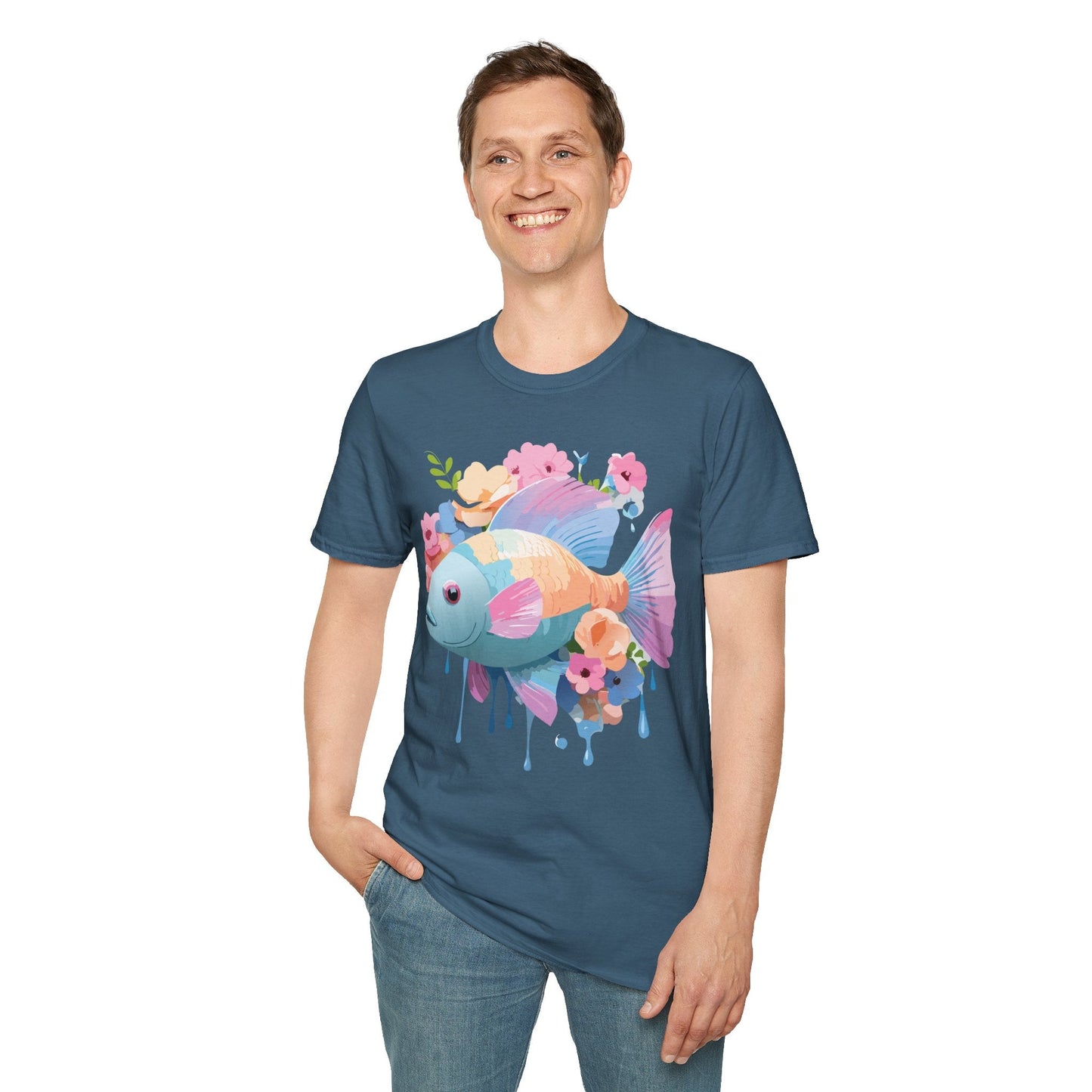 Fish Art Design Graphic Tee Unisex Short Sleeve T Shirt With Fish Artwork Premium Cotton