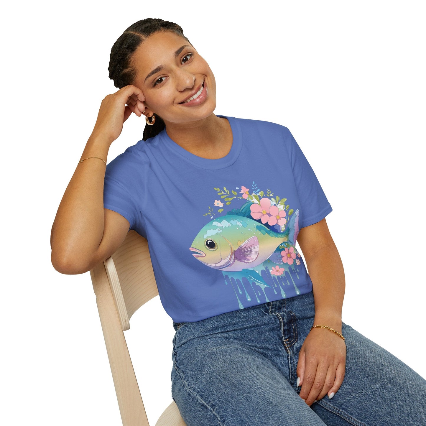 Fish Art Graphic Tee Unisex Gildan Softstyle 64000 100 Percent Ring Spun Cotton Comfortable Tee