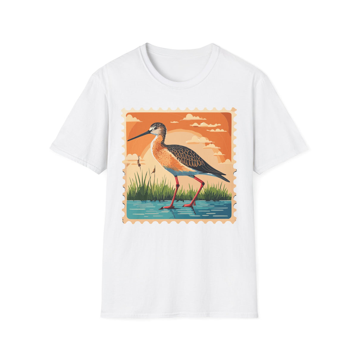 Marsh Bird Illustration T-Shirt | Retro Shorebird Graphic Tee Unisex 100 Cotton Gildan T-Shirt