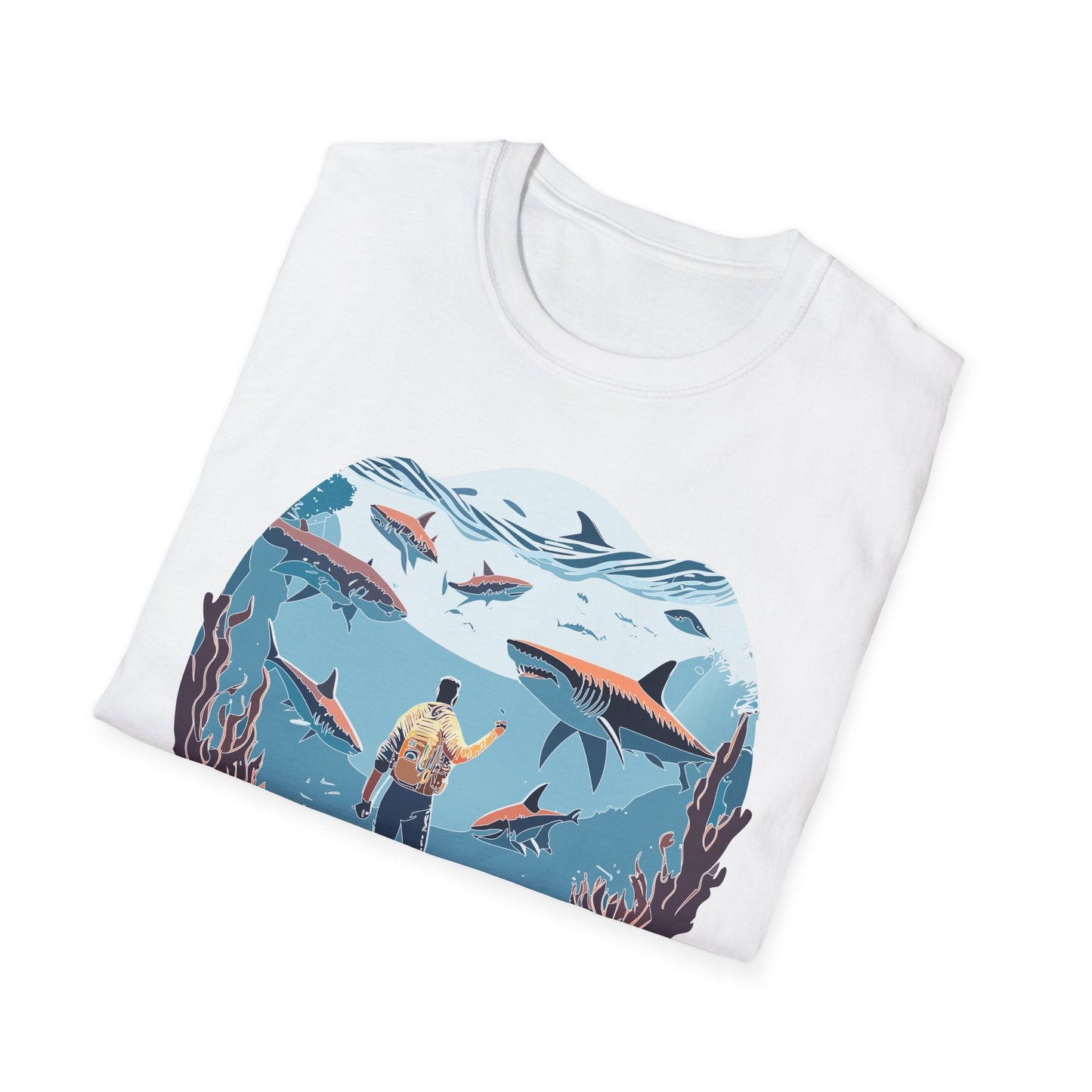 Ocean Theme Unisex Softstyle T Shirt 64000 Cotton Tee With Ocean Art Design Breathable