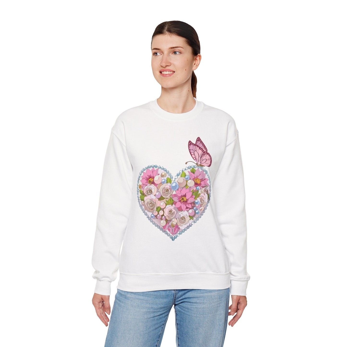 Floral Heart Sweatshirt Unisex Heavy Blend Crewneck 50 Cotton 50 Polyester Valentine's Day