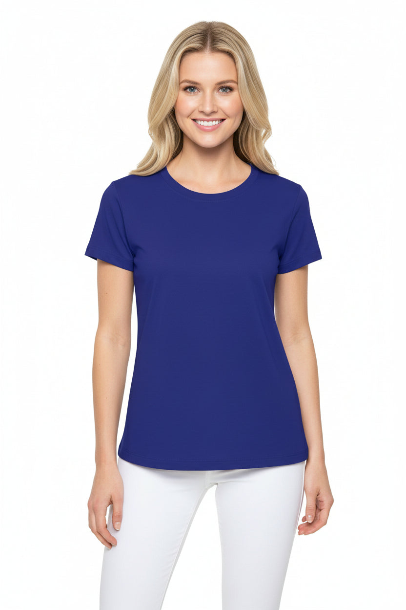 True Navy Color Women Sports Jersey Short Sleeves Poly Solid Navy Color Print Athletic Tee