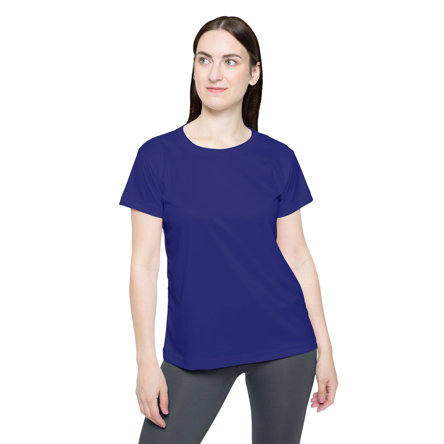 True Navy Color Women Sports Jersey Short Sleeves Poly Solid Navy Color Print Athletic Tee