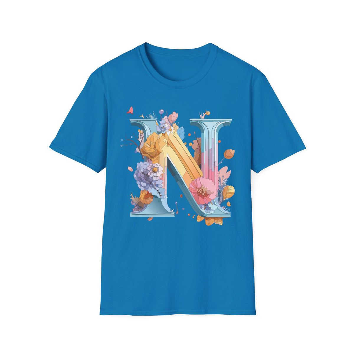 Floral Letter N T-Shirt | Monogram Initial N Tee