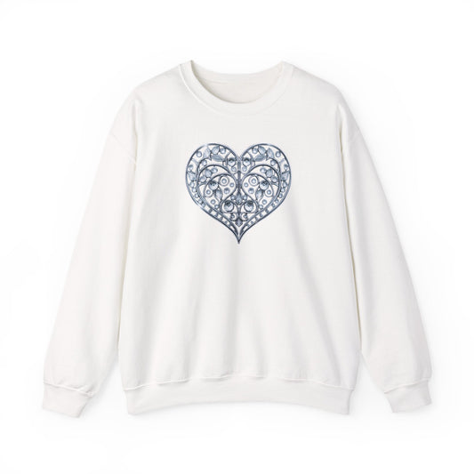 Big Crystal Heart Sweatshirt Unisex Fifty Fifty Cotton Poly Crewneck Valentines Day Sweatshirt