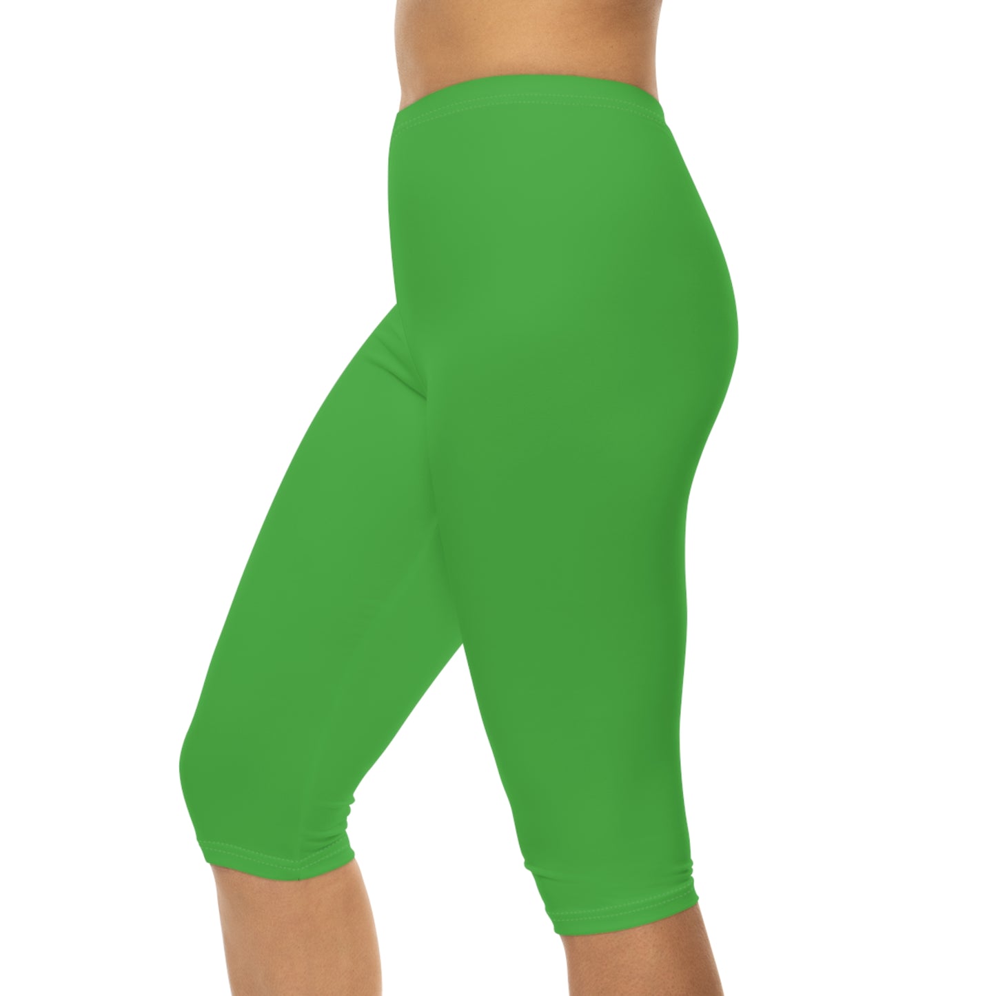 Kelly Green Color Women's Brushed Suede Poly Span Casual Capri Leggings XS-2XL