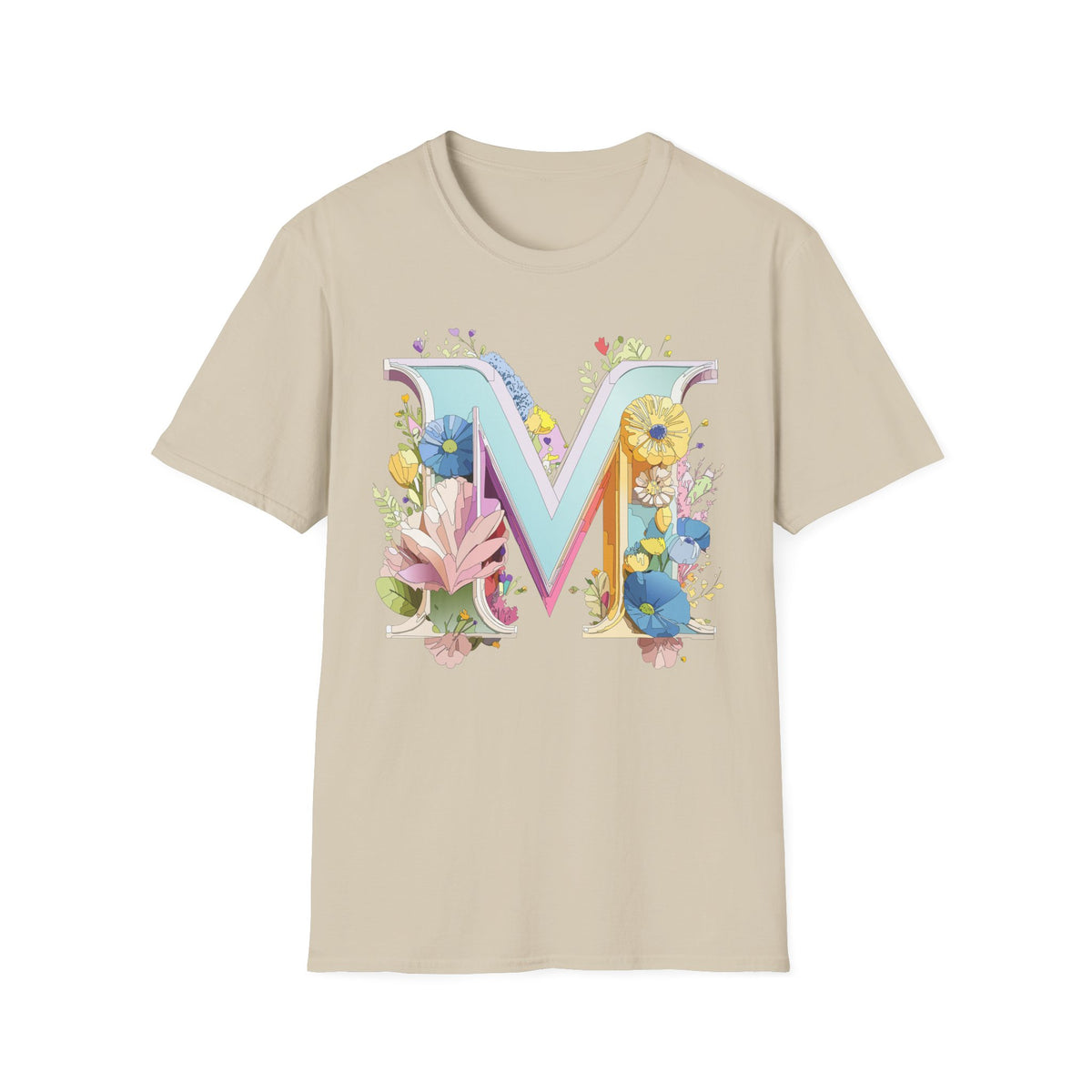 Floral Letter M T-Shirt | Monogram Initial Tee, Spring Flowers