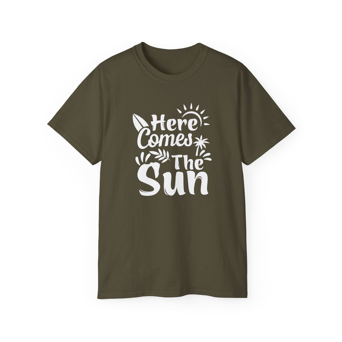 Here Comes The Sun T-Shirt | Surf Palm Tree Sunshine Graphic