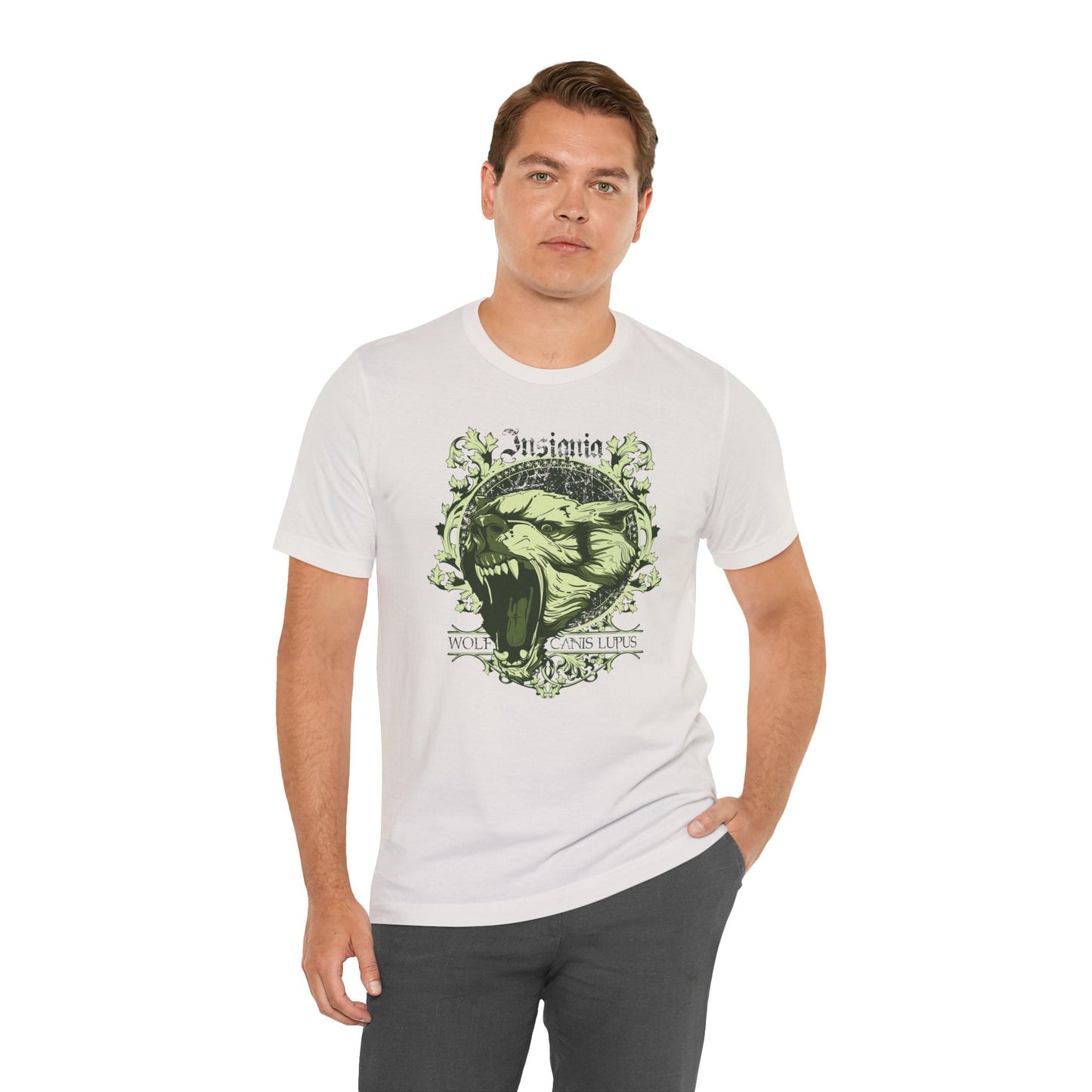 Howling Wolf Skull Tee Gothic Vintage Crest, Green Graphic Shirt Art-54