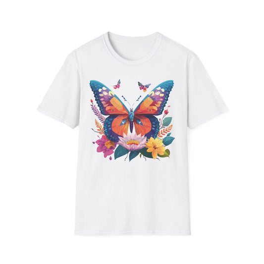 Butterfly Print Unisex T Shirt Softstyle 64000 Monarch Butterfly Themed Tee Ring Spun Cotton