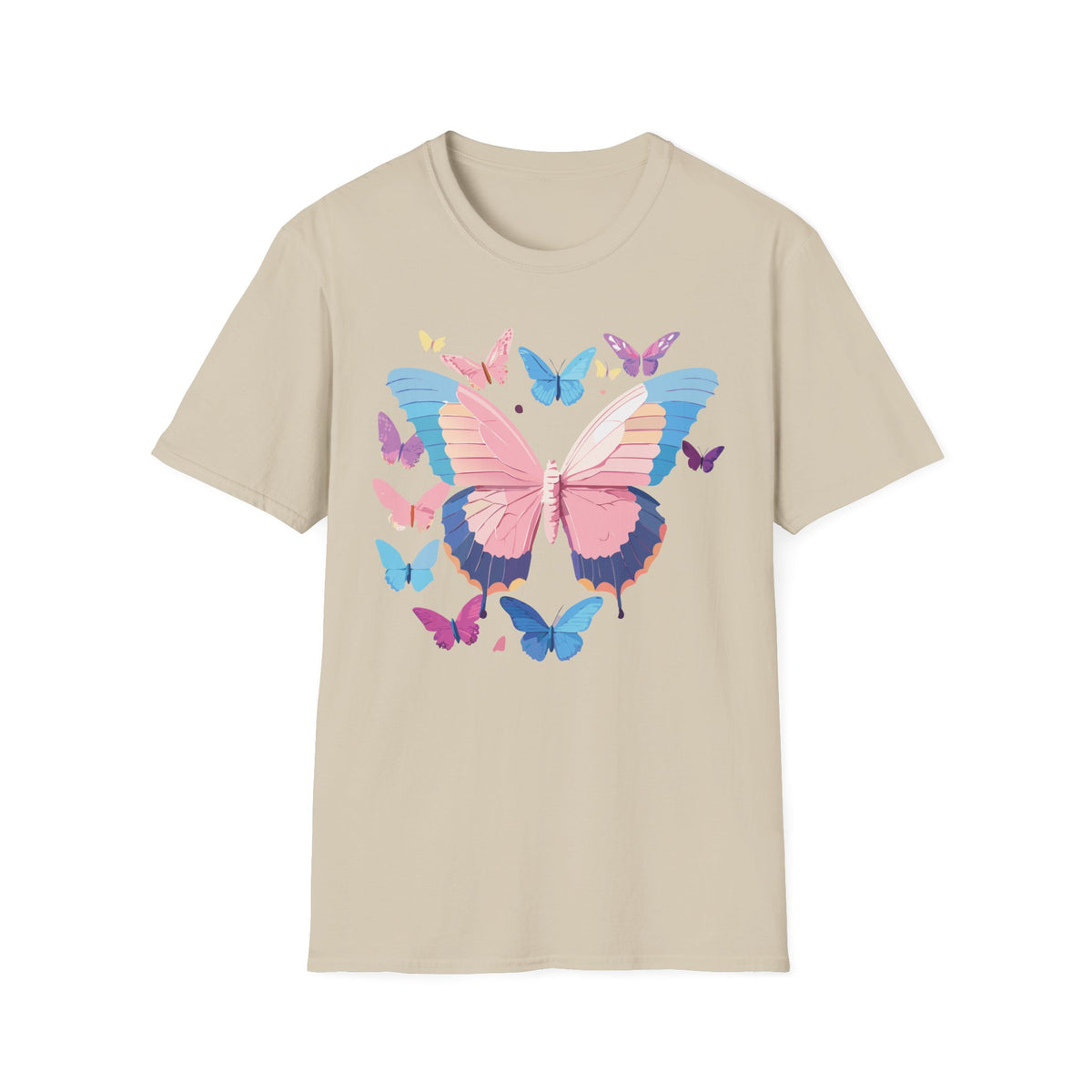 Butterfly Cluster T-Shirt — Pastel Pink & Blue Butterfly Graphic Tee Unisex 100 Cotton Gildan T-Shirt