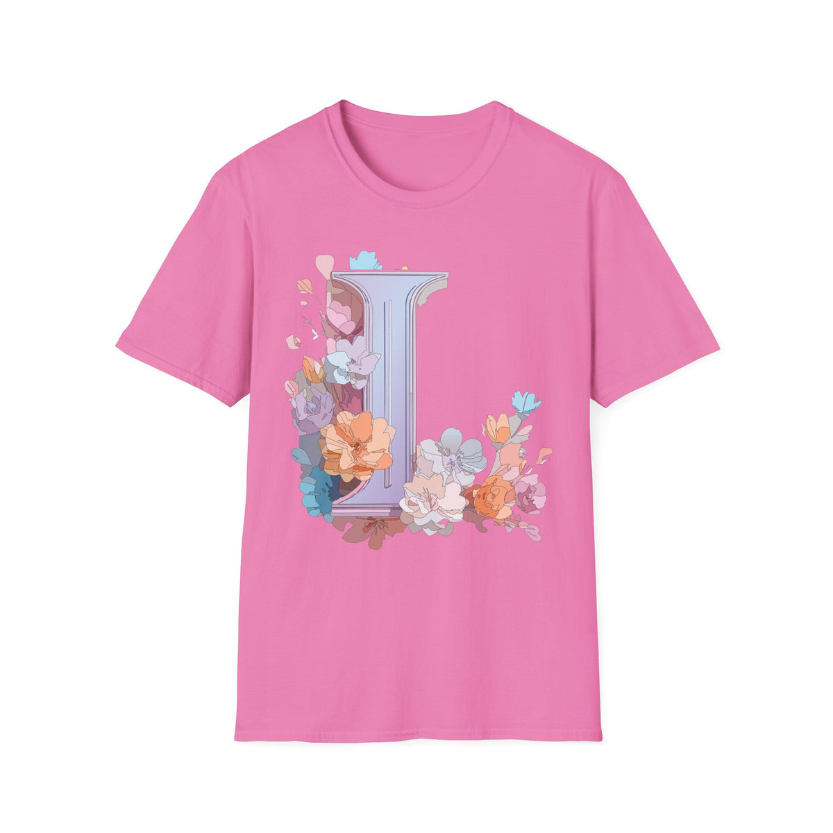Floral Letter L Monogram T-Shirt | Pastel Botanical Initial Tee