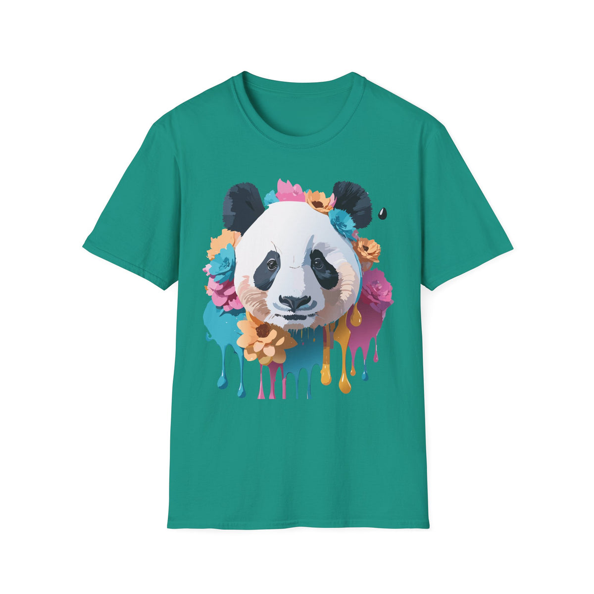 Floral Panda Head T-Shirt | Colorful Drip Art, Cute Animal Tee
