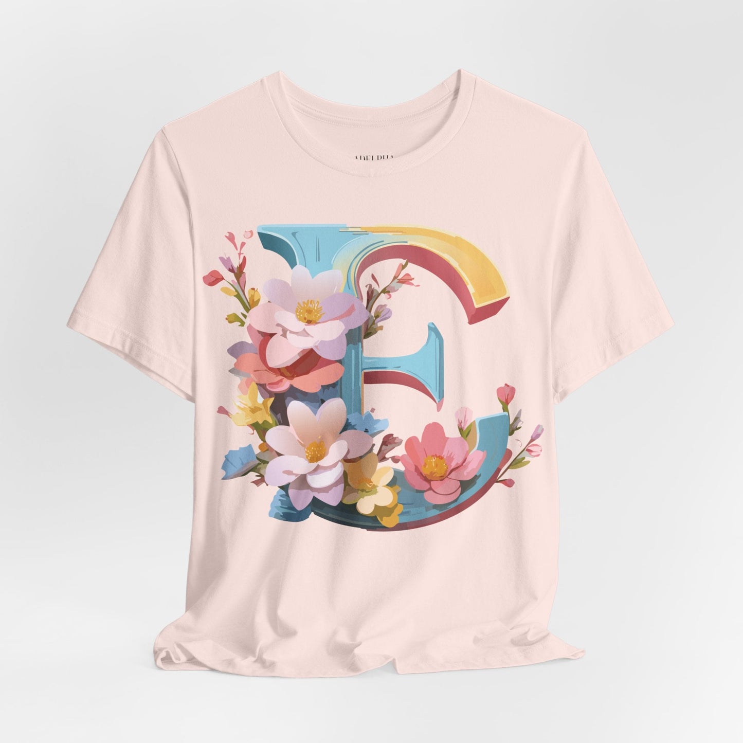 Letter E Shirt Unisex Graphic Tee Short Sleeve Vintage Inspired Art Design Adelpha
