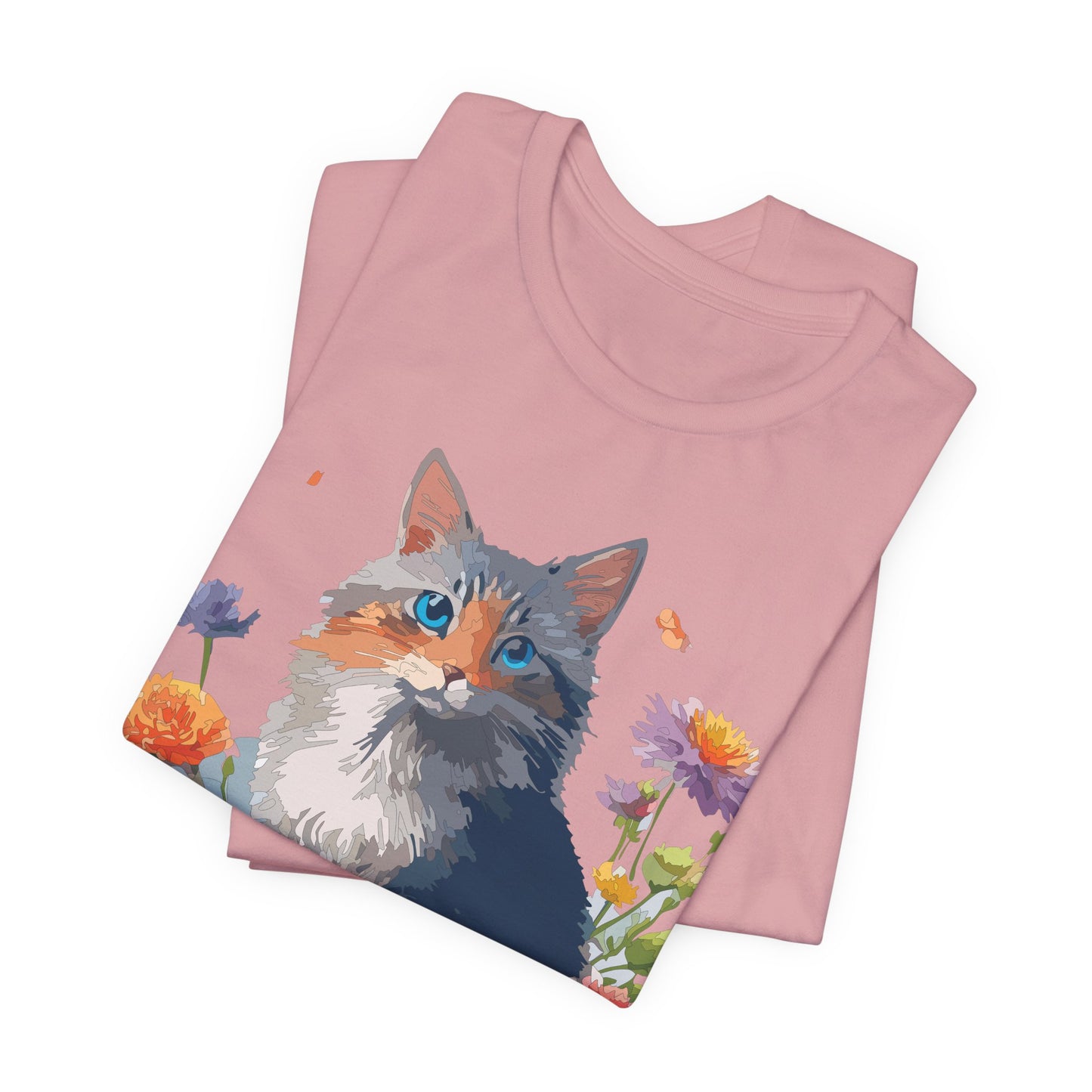 Floral Cat Tee, Animal Shirt, Cat Shirt, Floral Tee, Flower T-shirt, T-Shirt with Animal, Summer Top with Art Design