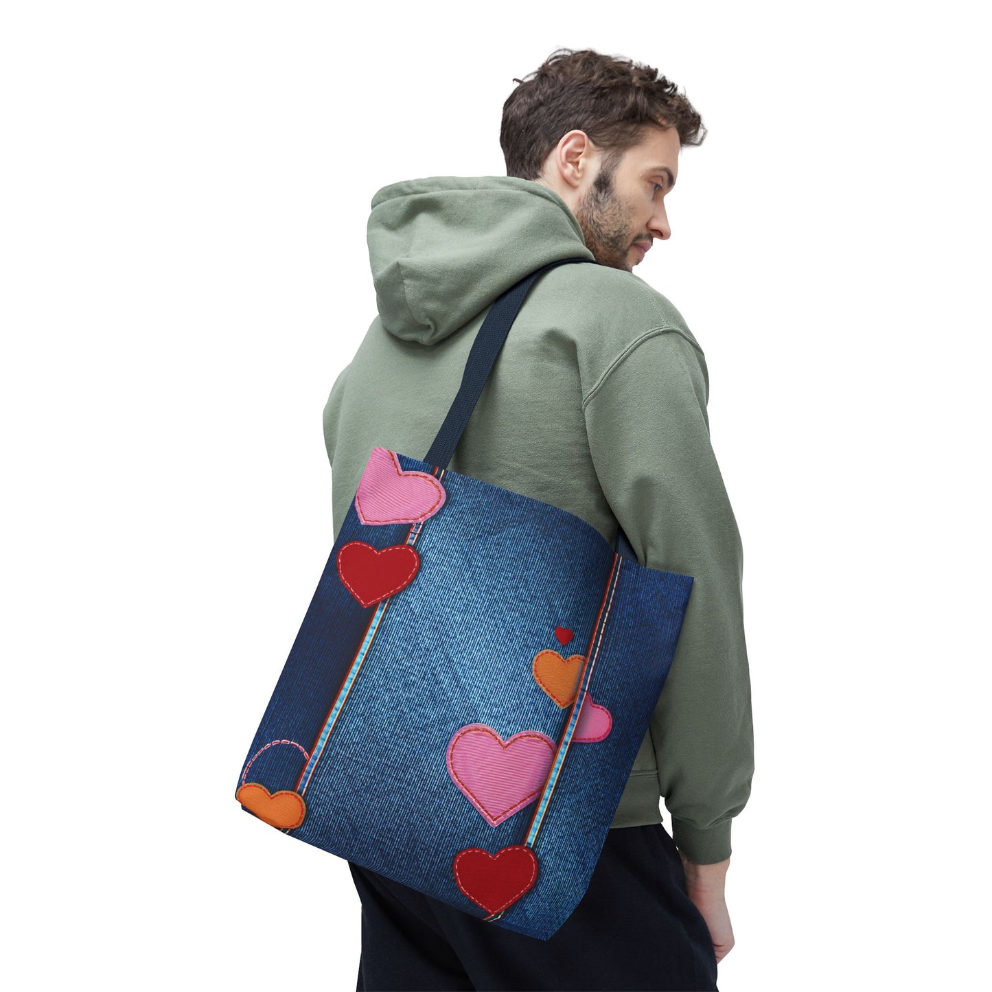 Love Day Graphic Design Denim Fabric Imitation Print Unisex Canvas Bag POLY 3 Sizes Tote Bag 201-22