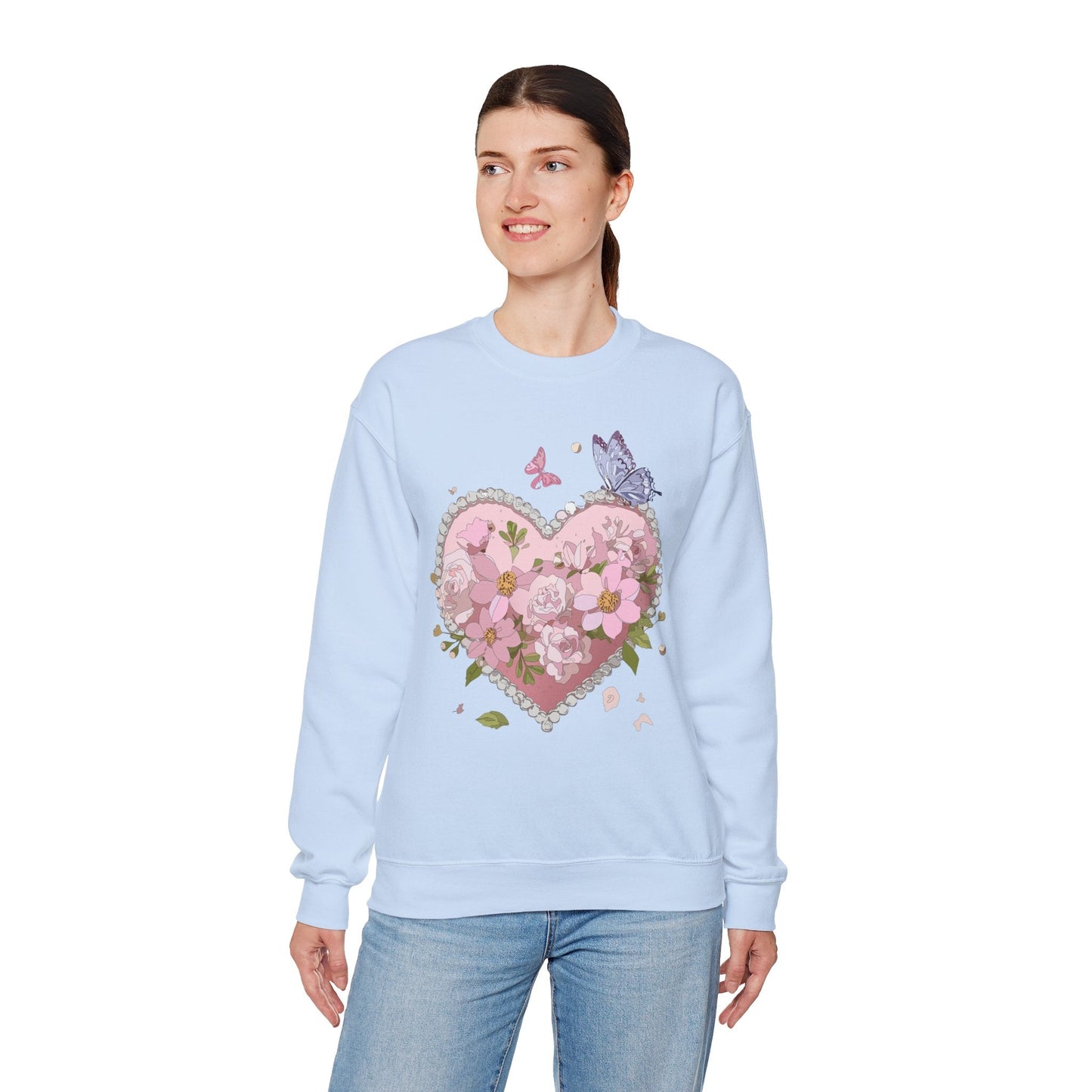 Floral Heart Sweatshirt for Unisex Valentines Day Crewneck Heart Floral Print Gift